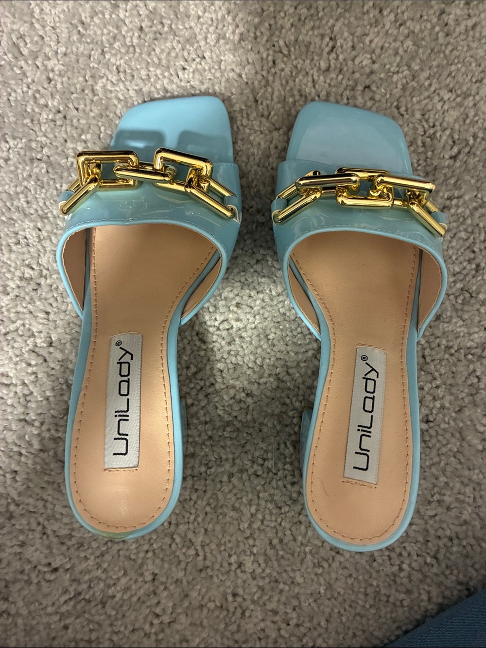 Unilady Light Blue Chain-Trim Slide Mules
